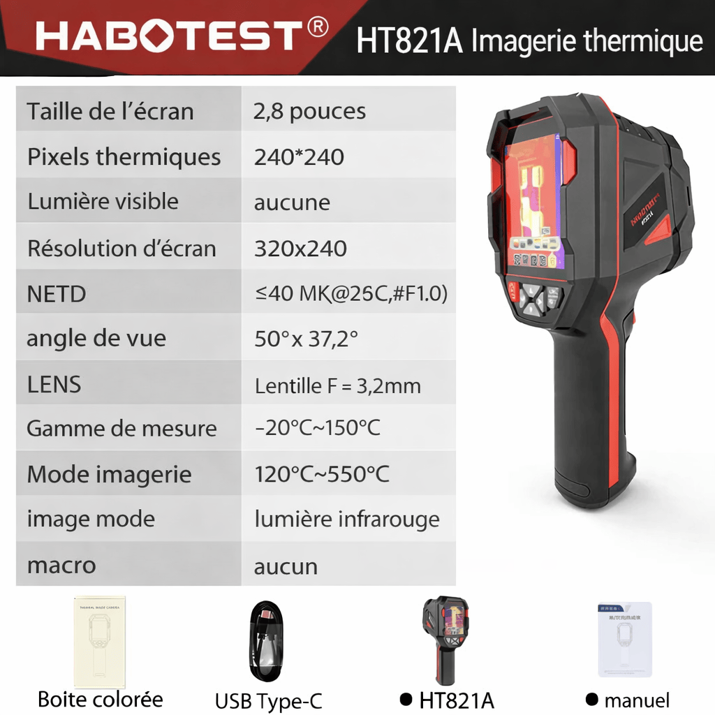 Caméra Infrarouge – Résolution 96×96, -20 à +550°C, Étanche